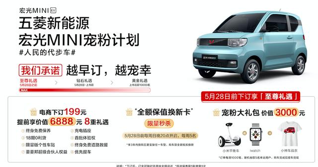 越早订，越宠幸，宏光MINI 来了！199元可享价值6888元的礼遇